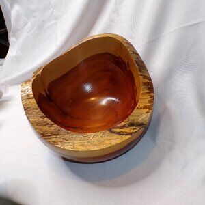 Live Edge Carved Cedar Wood Bowl created and signed by artist K. C. Carmell